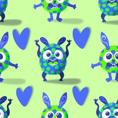 Cartoon doodle animals seamless monsters pattern for kids clothes print and wrapping paper and fabrics