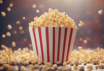 3d popcorn bucket cartoon style abstract rendering decoration background empty minimal food illustration box floating pink clean full corn clear levitation motion picture colourful container