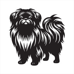 Fototapeta premium Pekingese Dog Vector Silhouette, Charming Small Canine Outline, Loyal Pet Lover Clipart, Adorable Dog Art for Logos, Stickers, Apparel, Digital Prints, Crafts, and Posters.