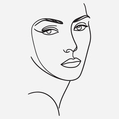 portrait. Simple, minimalist vector illustration of beautiful woman face. Line drawing. stock illustration