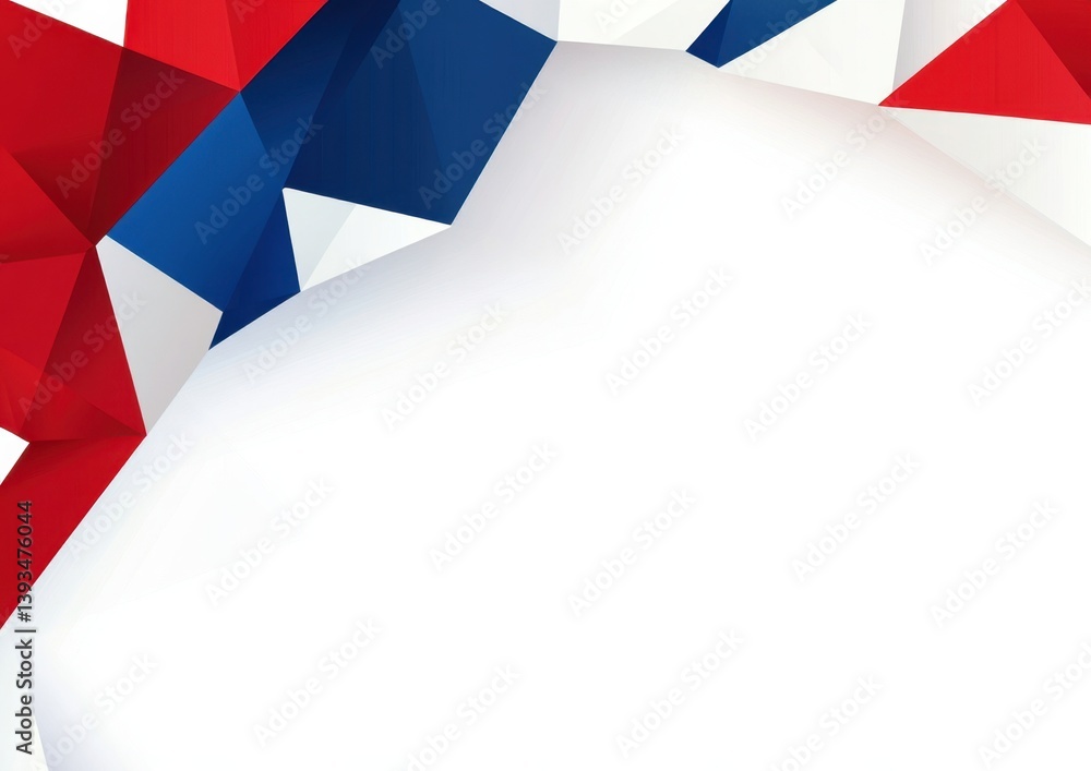Poster red, white, and blue background with simple geometric shapes for a presentation design generative ai