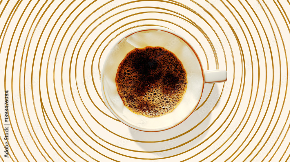 Poster ideal concentric circles form as coffee brews using the pour-over method, shown against a white back