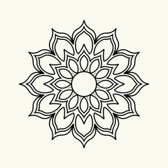 A Simple Bold Outline Mandala Design with Black Lines Isolated on White Background