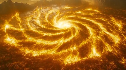 A swirling vortex of fire creating an infernal landscape scene