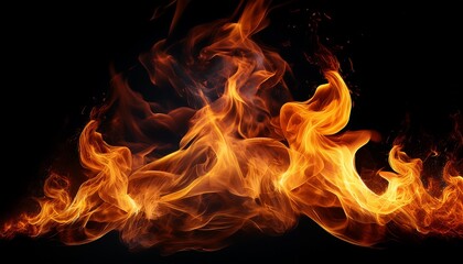 movement of fire flames isolated on black background