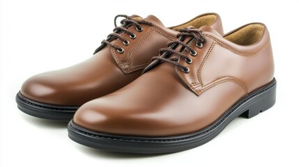 Fototapeta premium Pair of brown leather oxford shoes isolated on white background.