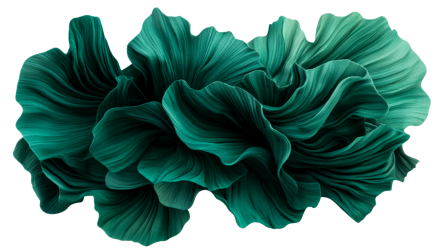 Abstract green wavy floral pattern texture background, cut out transparent