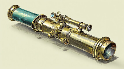 Naklejka premium Old brass telescope that pulls out to be longer, used for seafaring or finding direction. 