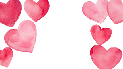 Watercolor pink hearts borders for Valentine's Day backdrop, cut out transparent