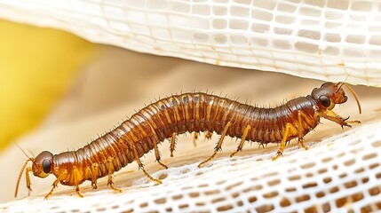 Fototapeta premium Two brown arthropods are walking on a textured white surface