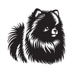 Pomeranian Dog Vector Silhouette, Fluffy Small Canine Outline, Playful Pet Lover Clipart, Adorable Dog Art for Logos, Stickers, Apparel, Digital Prints, Crafts, and Posters.