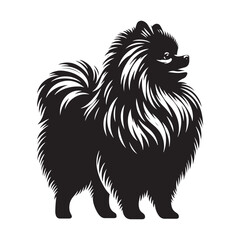 Pomeranian Dog Vector Silhouette, Fluffy Small Canine Outline, Playful Pet Lover Clipart, Adorable Dog Art for Logos, Stickers, Apparel, Digital Prints, Crafts, and Posters.