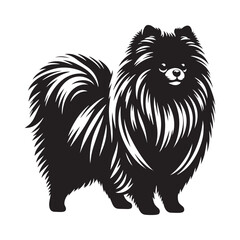 Pomeranian Dog Vector Silhouette, Fluffy Small Canine Outline, Playful Pet Lover Clipart, Adorable Dog Art for Logos, Stickers, Apparel, Digital Prints, Crafts, and Posters.