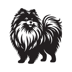 Pomeranian Dog Vector Silhouette, Fluffy Small Canine Outline, Playful Pet Lover Clipart, Adorable Dog Art for Logos, Stickers, Apparel, Digital Prints, Crafts, and Posters.