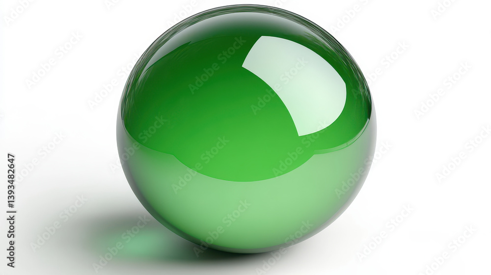 Aufkleber glossy green sphere render with shadow on white background for design projects