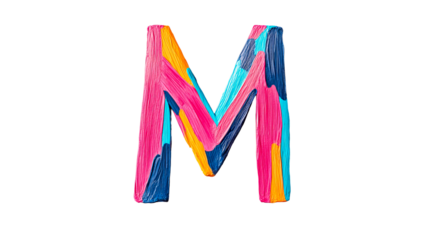 Paint-textured capital letter M, artful design element , cut out transparent