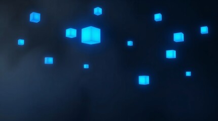 Abstract glowing blue voxel cubes in a dark background  