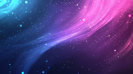 Fototapeta premium Abstract cosmic nebula with swirling blue and pink light streaks and stars.