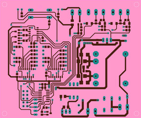 Tracing conductors of printed circuit board
of electronic device. Vector engineering 
drawing of pcb design. Electric background.
Computer technic cad project.