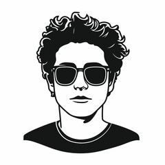 Minimal Vector Avatar of a Young Man with Glasses in Black and White Style