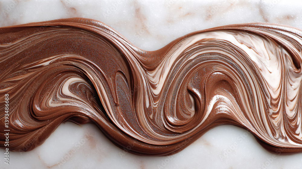Aufkleber skillfully worked chocolate spreads across a cool marble surface, creating beautiful wave patternsa 
