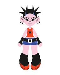 Retro cartoon characters in Y2K style. Cyber girls with stars for 90s-inspired design. Collection of funky futuristic vector mascots and object