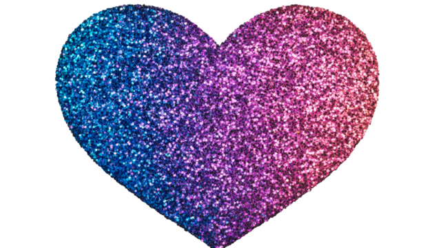 Colorful Glitter Heart with Gradient Effect, cut out transparent