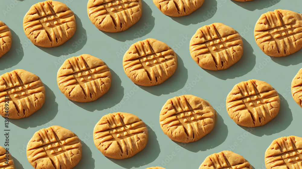 Poster soft, homemade cookies flavored with peanut butter and decorated with a classic criss-cross pattern 