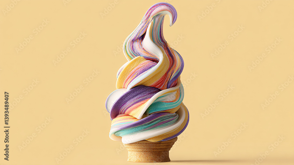 Poster soft-serve gelato is skillfully swirled into a beautiful, spiraling shape reminiscent of the fibonac