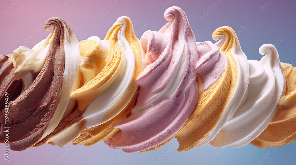 Poster soft-serve gelato is skillfully swirled into a beautiful, spiraling shape reminiscent of the fibonac
