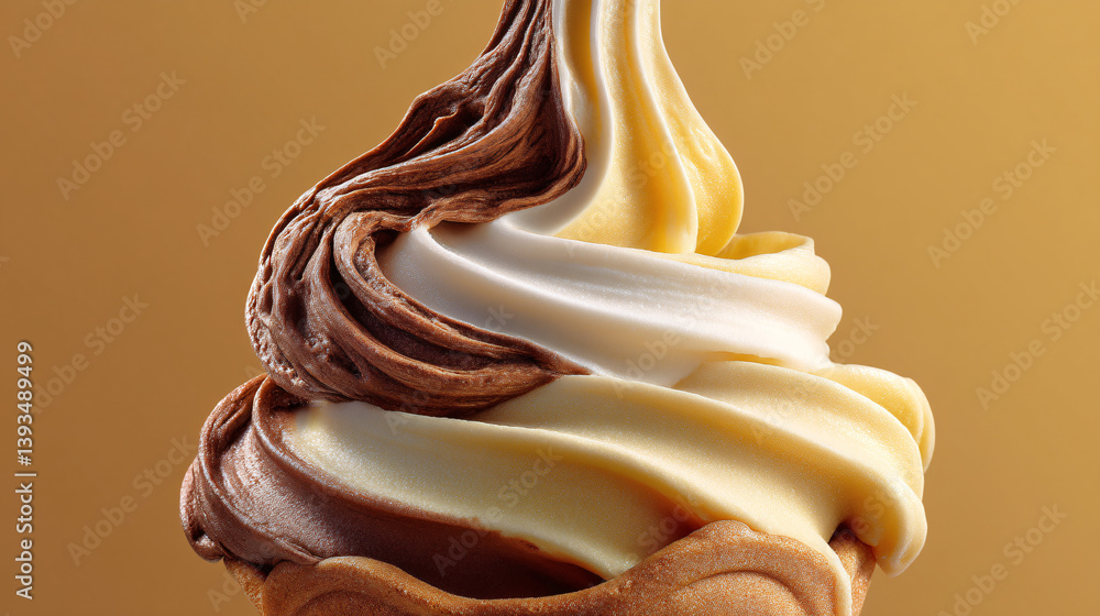 Poster soft-serve gelato is skillfully swirled into a beautiful, spiraling shape reminiscent of the fibonac