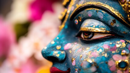 Fototapeta premium Detailed Artistic Close-Up of Krishna’s Eye Celebrating the Sacred Energy of Nirjala Ekadashi