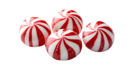 Elegant Red and White Peppermint Candies on Clean White Background for Professional Use