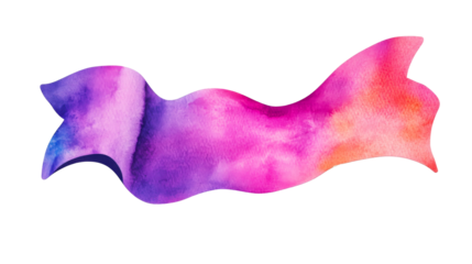 Watercolor ribbon flowing, blue, violet, purple, pink, red, cut out transparent