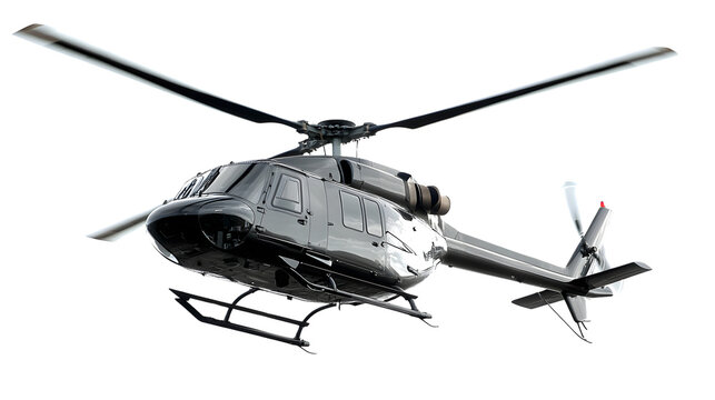 Helicopter Flying Solo in Clear White Sky: Professional Image for Graphic Projects