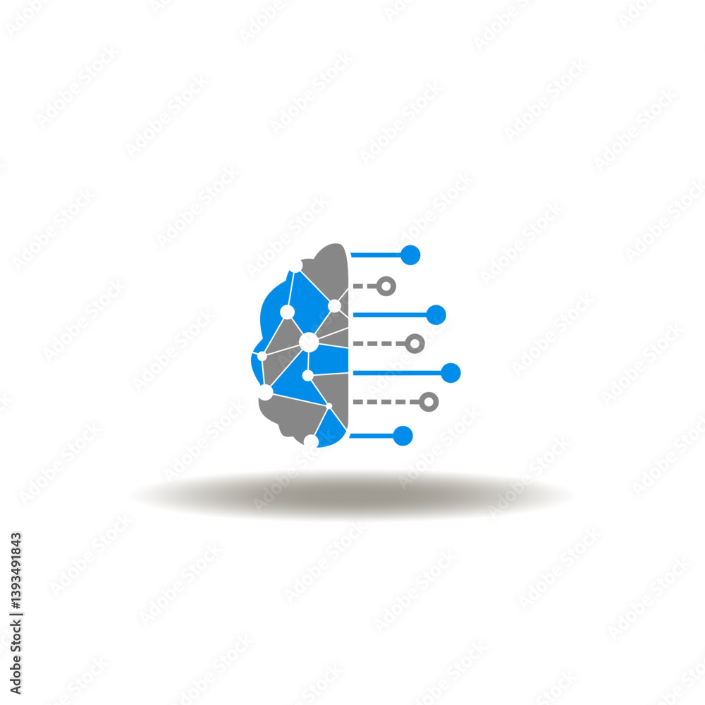 Poster vector illustration of brain and electronic circuit. symbol of lean thinking. icon of ai neural comp