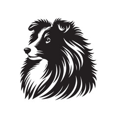 Shetland Sheepdog Vector Silhouette, Elegant Herding Canine Outline, Loyal Pet Lover Clipart, Active Dog Art for Logos, Stickers, Apparel, Digital Prints, Crafts, and Posters.