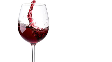 Red wine being poured into glass against black background, cut out transparent