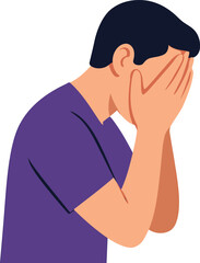 Sad Person Covering Face Vector Minimalist Flat Design Side View Illustration in Purple Shirt