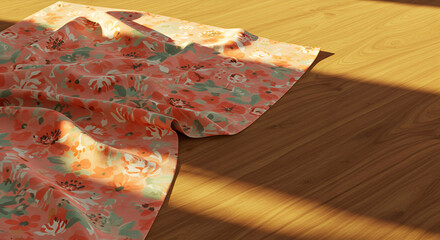 Fototapeta premium Floral Fabric Draped On Wood Floor