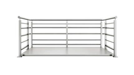 Metal fenced podium with railing, platform, cut out transparent