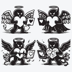 Set of Angel versus evil heart costume in online store or Halloween costume concept isolated. Eps stock illustration