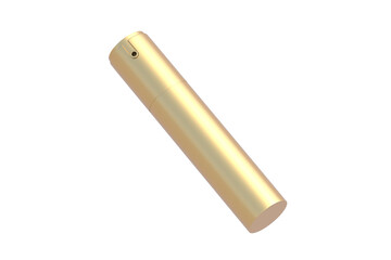 Golden deodorant spray bottle isolated on white background. Can for freshener. 3d render