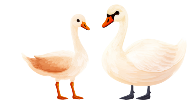 Two swans facing each other, water birds, animal, wildlife, cut out transparent