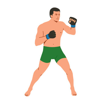 MMA fighter athlete silhouette standing. Flat vector isolated character illustration on white background.