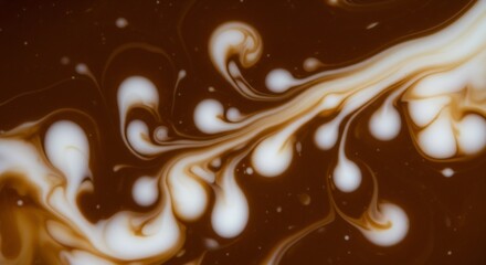 Abstract Swirls of Cream and Coffee: A Close-Up Macro Photograph of a Delicious Beverage