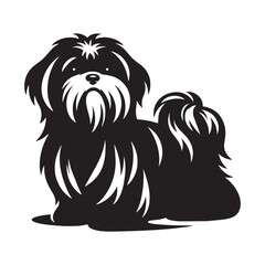 Shih Tzu Dog Vector Silhouette, Adorable Small Canine Outline, Friendly Pet Lover Clipart, Cute Dog Art for Logos, Stickers, Apparel, Digital Prints, Crafts, and Posters.