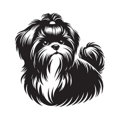 Shih Tzu Dog Vector Silhouette, Adorable Small Canine Outline, Friendly Pet Lover Clipart, Cute Dog Art for Logos, Stickers, Apparel, Digital Prints, Crafts, and Posters.