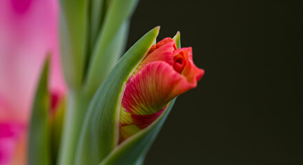 Close Up Of A Red Gladiolus Bud