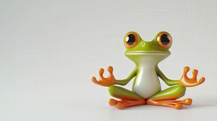 A figurine of a green frog sitting in a meditative yoga position